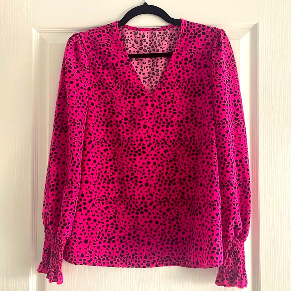 🎈3 for $14 🎈SHEIN LUNE Allover Print Shirred Cuff Top EUC